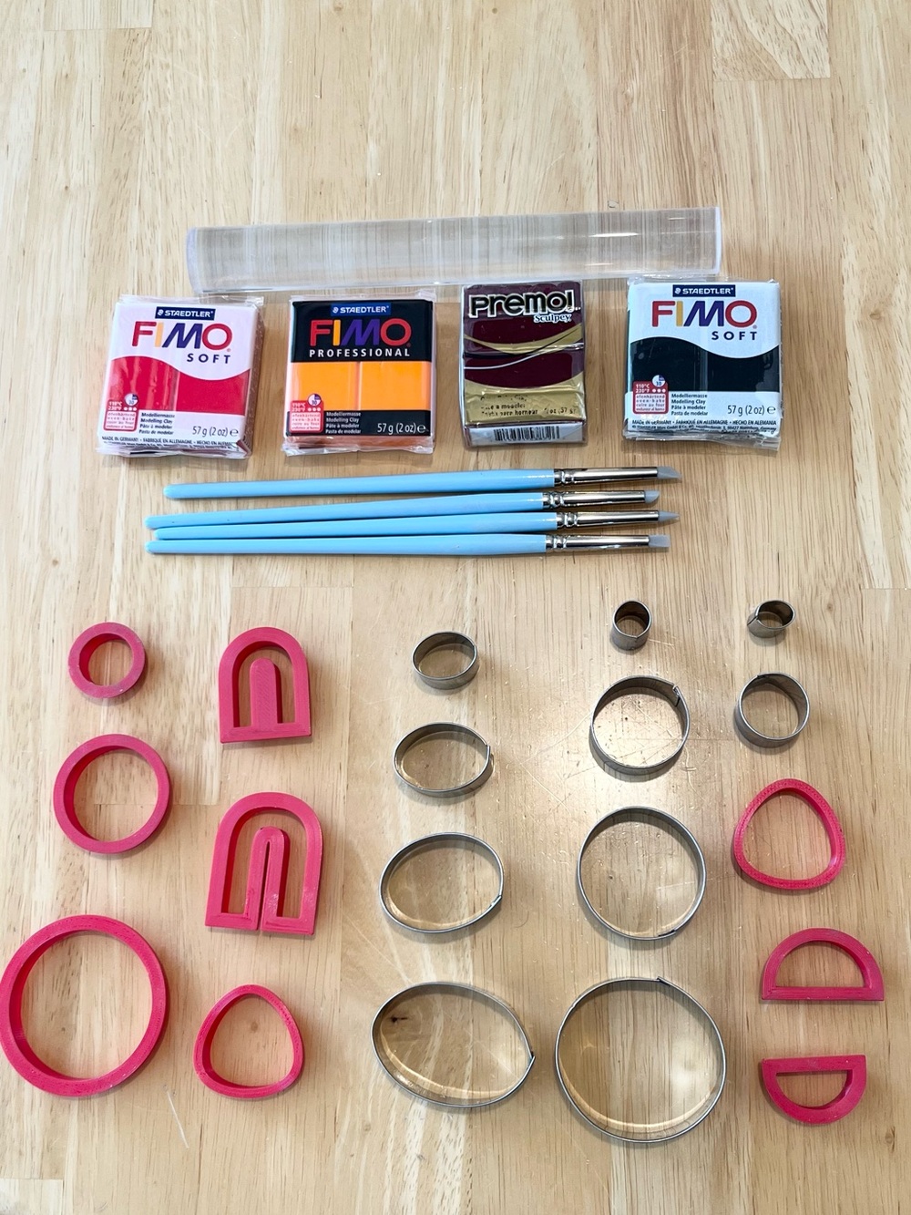 Polymer Clay Set with Clay, Roller, Cutters and tools for jewelry making